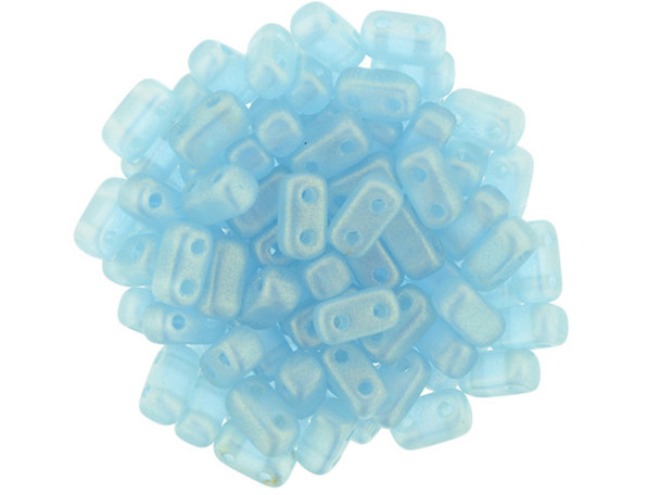 CzechMates Glass 3 x 6mm Sueded Gold Aquamarine 2-Hole Brick Bead Strand