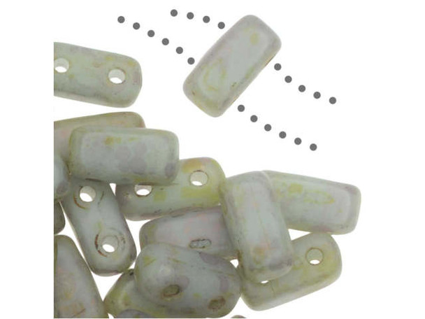 CzechMates Glass 2-Hole Brick Beads 6x3mm - Opaque Pale Turquoise/Copper Picasso