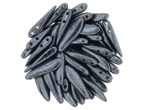 CzechMates Glass 2-Hole Dagger Spear Beads 16x5mm - Hematite