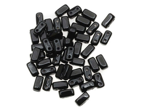CzechMates Glass 2-Hole Rectangle Brick Beads 6x3mm - Jet Black