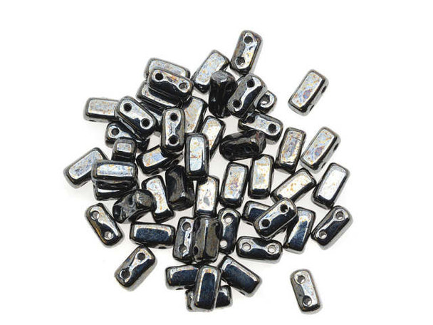 CzechMates Glass 2-Hole Rectangle Brick Beads 6x3mm - Hematite