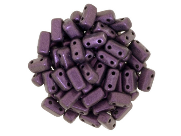 CzechMates Glass, 2-Hole Rectangle Brick Beads 6x3mm, Metallic Pink Suede