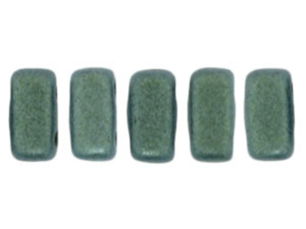 CzechMates Glass, 2-Hole Rectangle Brick Beads 6x3mm, Metallic Light Green Suede