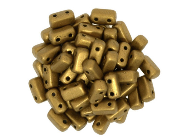 CzechMates Glass 3x6mm Matte Metallic Goldenrod 2-Hole Brick Bead (50pc Strand)