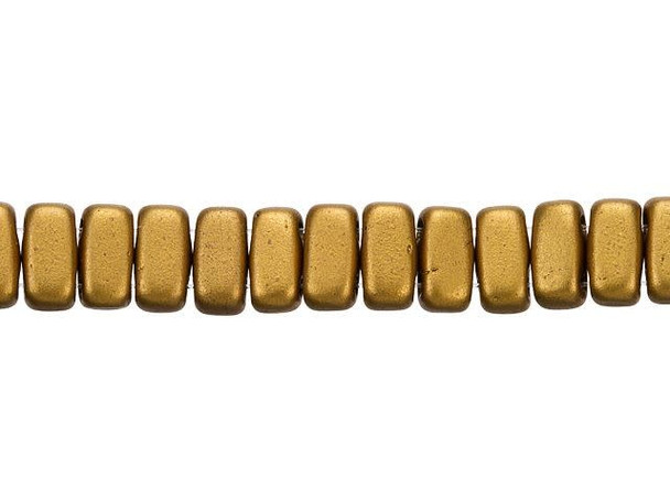 CzechMates Glass 3x6mm Matte Metallic Goldenrod 2-Hole Brick Bead (50pc Strand)