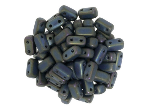 CzechMates Glass 2-Hole Rectangle Brick Beads 6x3mm - Matte Iris Green