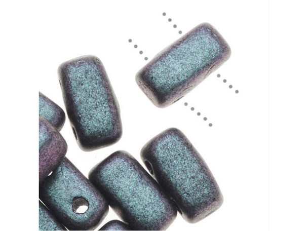 CzechMates Glass, 2-Hole Rectangle Brick Beads 6x3mm, Orchid Aqua Polychrome