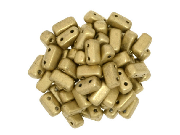 CzechMates Glass 2-Hole Rectangle Brick Beads 6x3mm - Matte Metallic Flax, 1 Strand