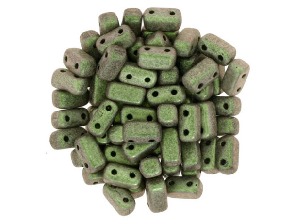 CzechMates Glass, 2-Hole Rectangle Brick Beads 6x3mm, Olive Mauve Polychrome