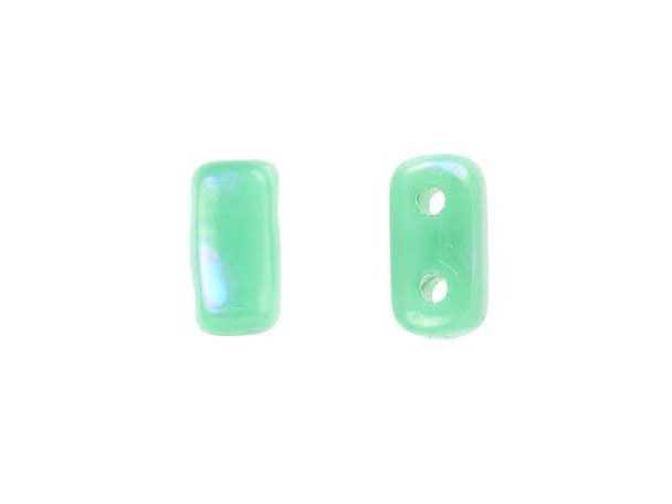 CzechMates Glass 3 x 6mm Peacock Green Turquoise 2-Hole Brick Bead Strand