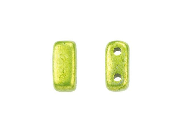 CzechMates Glass 3 x 6mm ColorTrends Saturated Metallic Lime Punch 2-Hole Brick Bead Strand