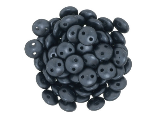 CzechMates Glass 6mm Pearl Coat Charcoal 2-Hole Lentil Bead Strand