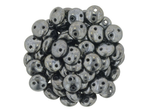 CzechMates Glass 2-Hole Round Flat Lentil Beads 6mm - Hematite