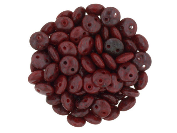 CzechMates Glass 6mm Opaque Red Black Picasso 2-Hole Lentil Bead Strand