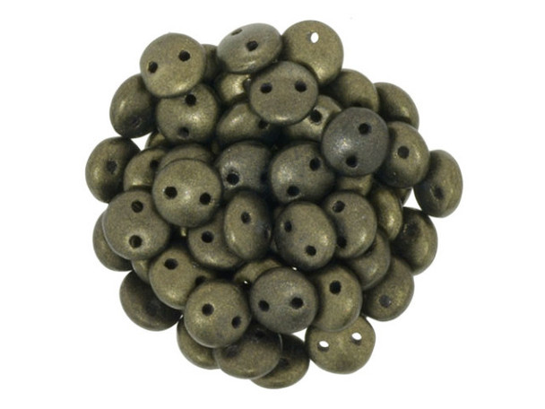 CzechMates Glass 6mm Metallic Suede Dark Green 2-Hole Lentil Bead Strand