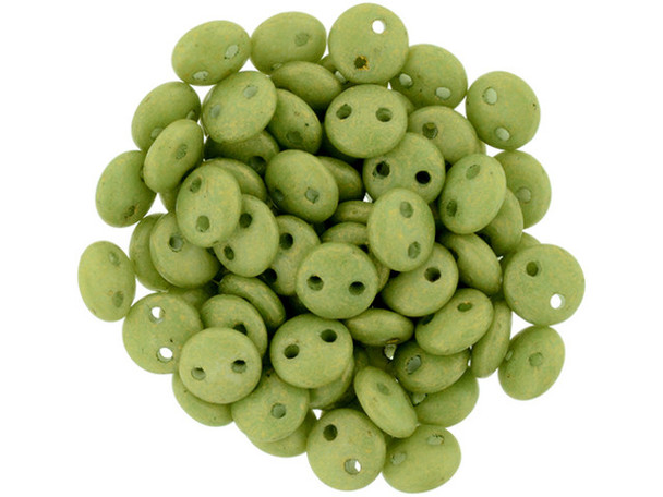 CzechMates Glass 6mm Pacifica Avocado 2-Hole Lentil Bead Strand
