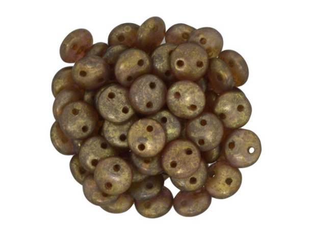 CzechMates Glass 6mm Milky Pink Copper Picasso 2-Hole Lentil Bead Strand