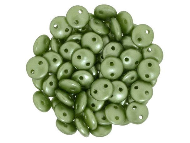 CzechMates Glass 6mm Pearl Coat Olive 2-Hole Lentil Bead Strand