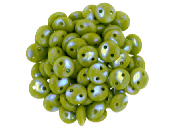 CzechMates Glass 6mm Peacock Opaque Olive 2-Hole Lentil Bead Strand