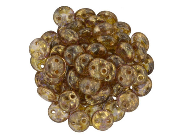 CzechMates Glass 2-Hole Round Flat Lentil Beads 6mm - Milky Pink Bronze Picasso
