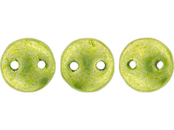CzechMates Glass 6mm ColorTrends Saturated Metallic Lime Punch 2-Hole Lentil Bead Strand