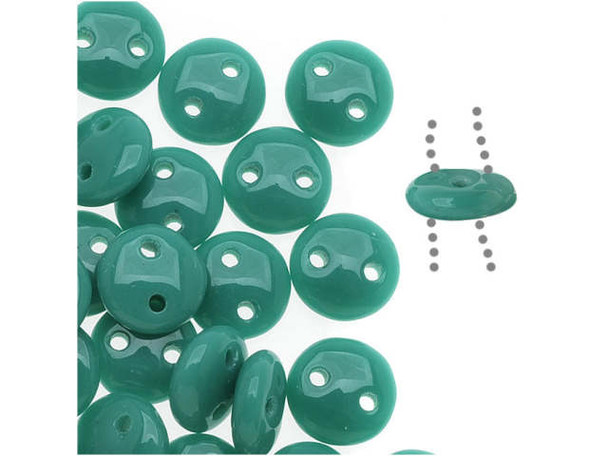 CzechMates Glass 2-Hole Round Flat Lentil Beads 6mm - Gulf Turquoise