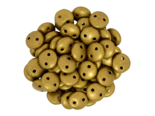 CzechMates Glass 6mm Matte Metallic Goldenrod Two-Hole Lentil Bead Strand