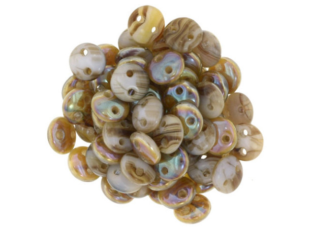 CzechMates Glass 6mm Opaque White/Tortoise Celsian 2-Hole Lentil Bead Strand