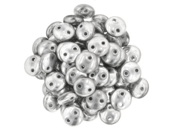 CzechMates Glass 2-Hole Round Flat Lentil Beads 6mm - Silver