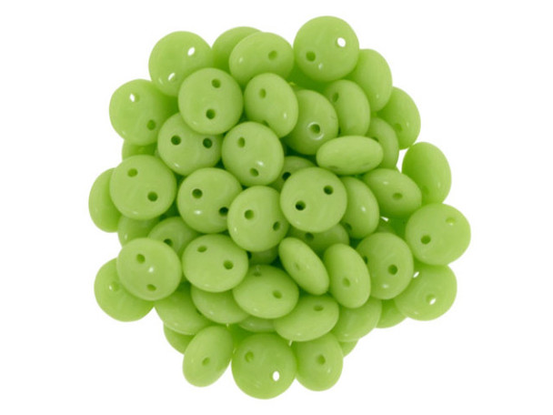 CzechMates Glass 2-Hole Round Flat Lentil Beads 6mm - Honeydew