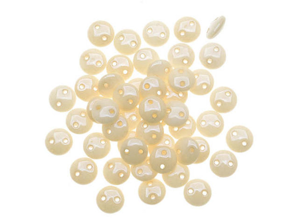 CzechMates Glass 2-Hole Round Flat Lentil Beads 6mm - Opaque Champagne Luster