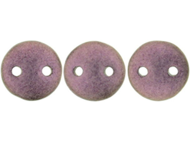 CzechMates Glass, 2-Hole Round Lentil Beads 6mm, Metallic Pink Suede