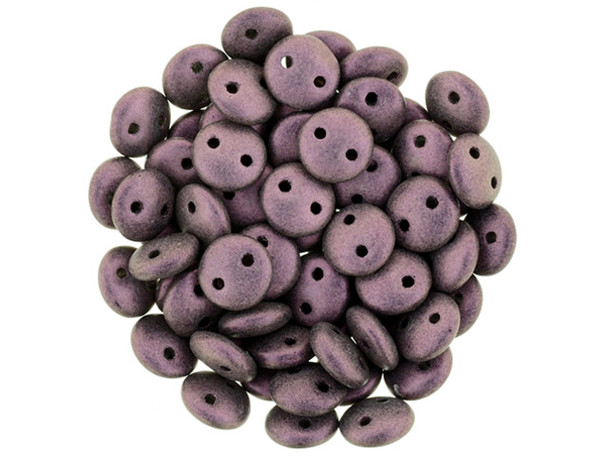 CzechMates Glass, 2-Hole Round Lentil Beads 6mm, Metallic Pink Suede