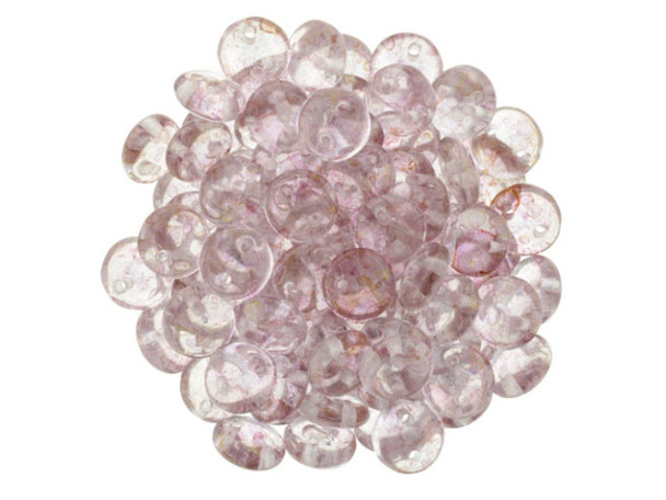 CzechMates Glass 6mm Luster Transparent Topaz/Pink 2-Hole Lentil Bead Strand