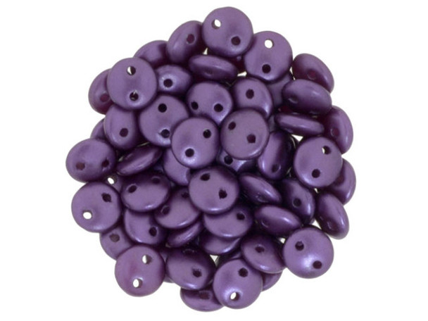 CzechMates Glass 6mm Pearl Coat Purple Velvet 2-Hole Lentil Bead Strand