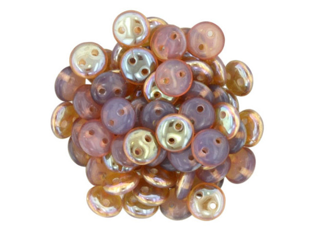 CzechMates Glass 6mm Milky Pink Celsian 2-Hole Lentil Bead Strand