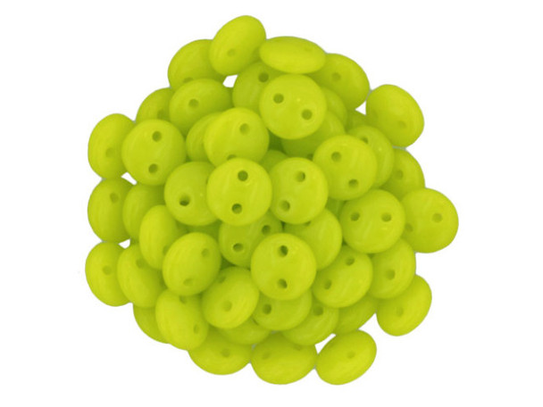 CzechMates Glass 2-Hole Round Flat Lentil Beads 6mm - Chartreuse