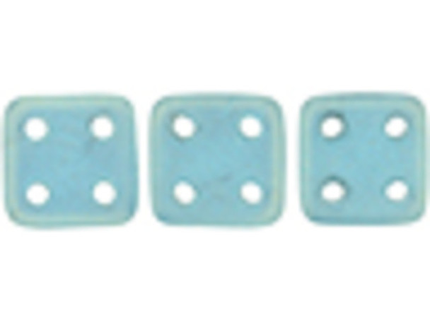 CzechMates Glass 6mm 4-Hole Sueded Gold Teal QuadraTile Bead 2.5-Inch Tube