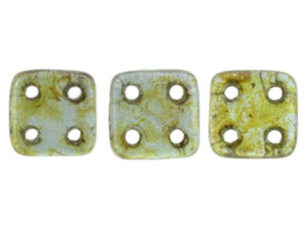 CzechMates Glass, QuadraTile 4-Hole Square Beads 6mm, Transparent Green Luster