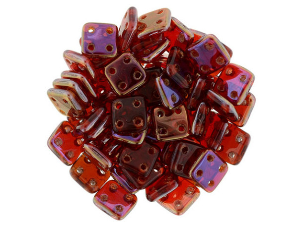 CzechMates Glass 6mm 4-Hole Twilight Siam Ruby QuadraTile Bead 2.5-Inch Tube