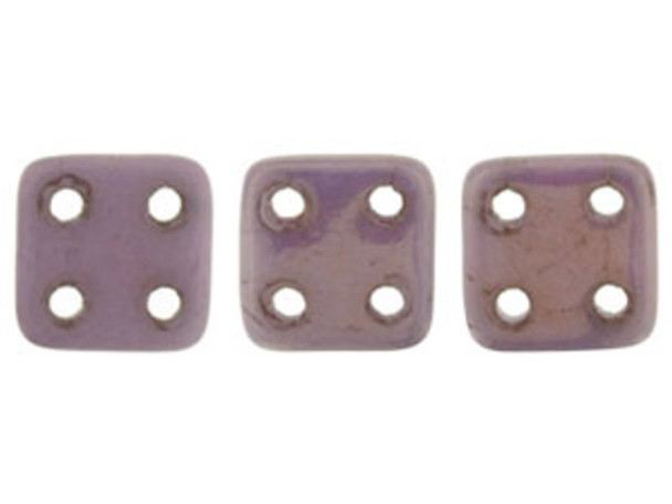 CzechMates Glass, QuadraTile 4-Hole Square Beads 6mm, Opaque Lilac Luster