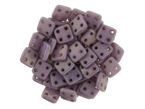 CzechMates Glass, QuadraTile 4-Hole Square Beads 6mm, Opaque Lilac Luster