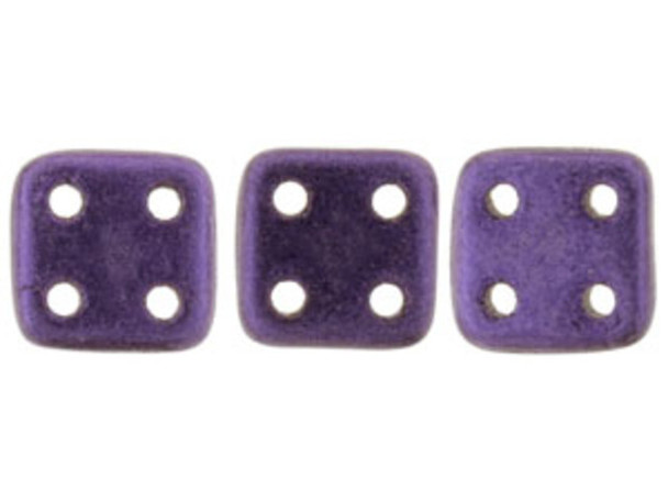 CzechMates Glass, QuadraTile 4-Hole Square Beads 6mm, Metallic Purple Suede