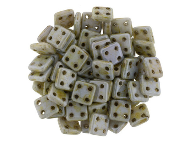 CzechMates Glass, QuadraTile 4-Hole Square Beads 6mm, Opaque Green Luster