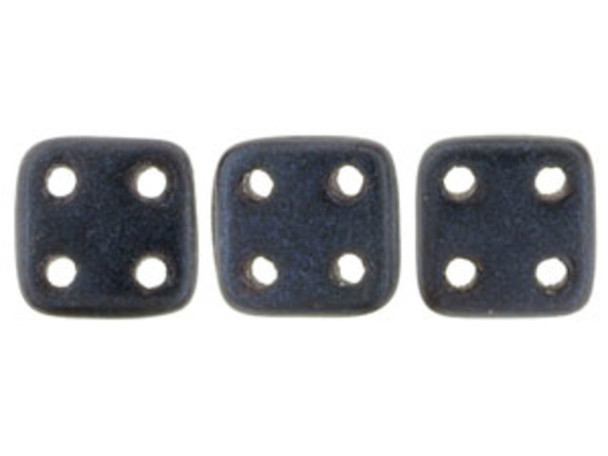 CzechMates Glass, QuadraTile 4-Hole Square Beads 6mm, Metallic Dark Blue Suede