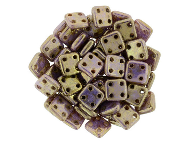 CzechMates Glass 6mm 4-Hole Luster Opaque Gold/Smoky Topaz QuadraTile Bead 2.5-Inch Tube