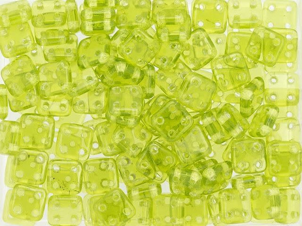 CzechMates Glass 6mm 4-Hole Olivine QuadraTile Bead 2.5-Inch Tube