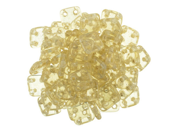 CzechMates Glass, QuadraTile 4-Hole Square Beads 6mm, Transparent Champagne Luster