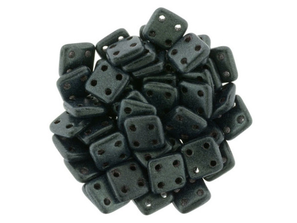 CzechMates Glass, QuadraTile 4-Hole Square Beads 6mm, Metallic Dark Forest Suede