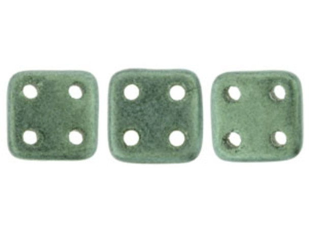 CzechMates Glass, QuadraTile 4-Hole Square Beads 6mm, Metallic Light Green Suede